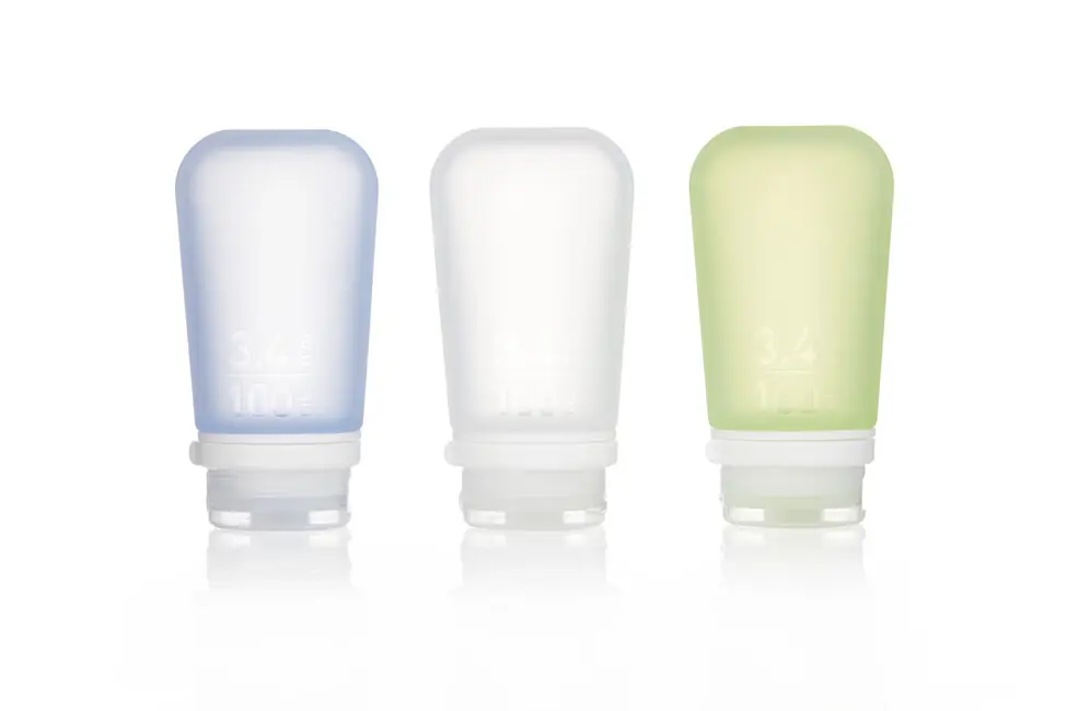 humangear GoToob+ Silikonová cestovní láhev/kabelka 3 100 ml transparentní/zelená/modrá Cenově Výhodný
