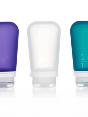 Expresní Doručení humangear GoToob+ Silikonová cestovní láhev/kabelka Balení 3 ks 100 ml transparentní/fialová/tyrkysová