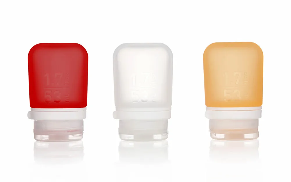 Nakupujte Hned humangear GoToob+ Silikonová cestovní láhev / kontejner Balení 3 ks 53 ml transparentní/červená/oranžová