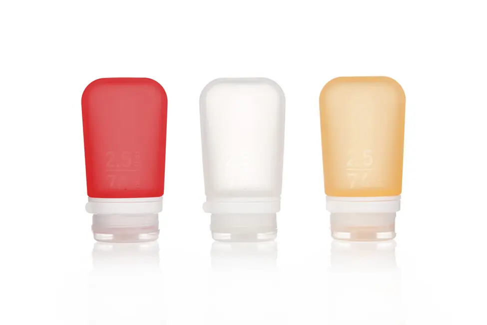 Top Prodej humangear GoToob+ Silikonová cestovní láhev / kontejner Balení 3 ks 74 ml transparentní/červená/oranžová