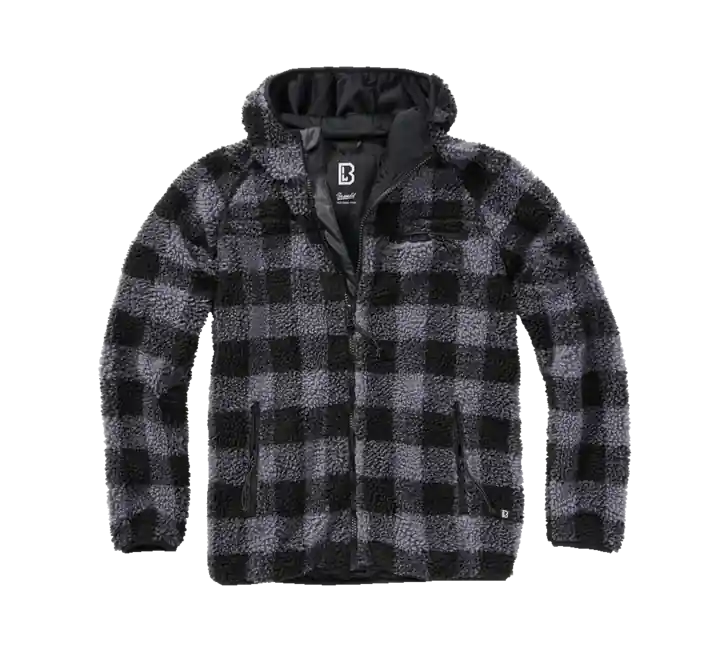 Brandit fleecová bunda s kapucí Teddyfleece Worker, černá/šedá Cenový Hit