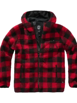 Brandit fleecová bunda s kapucí Teddyfleece Worker, červená/černá Sezónní Sleva
