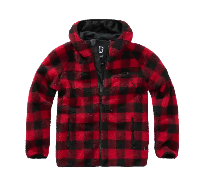 Brandit fleecová bunda s kapucí Teddyfleece Worker, červená/černá Sezónní Sleva