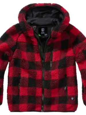 Výhodná Nabídka Dětská bunda Brandit Teddyfleece s kapucí, červená/černá