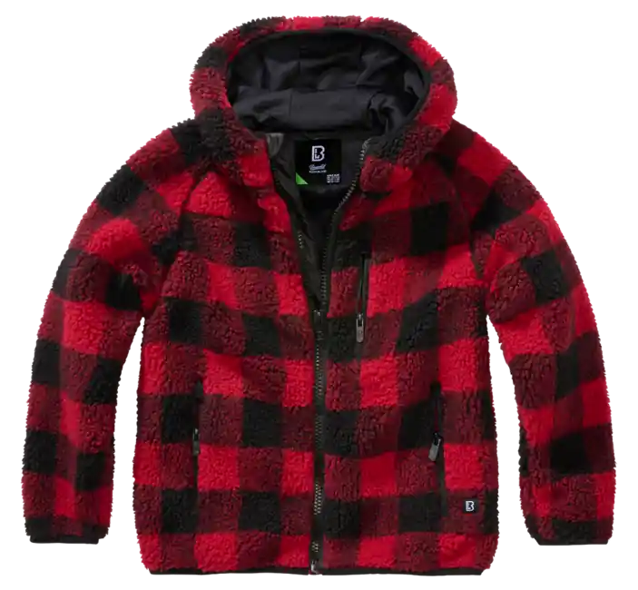 Výhodná Nabídka Dětská bunda Brandit Teddyfleece s kapucí, červená/černá