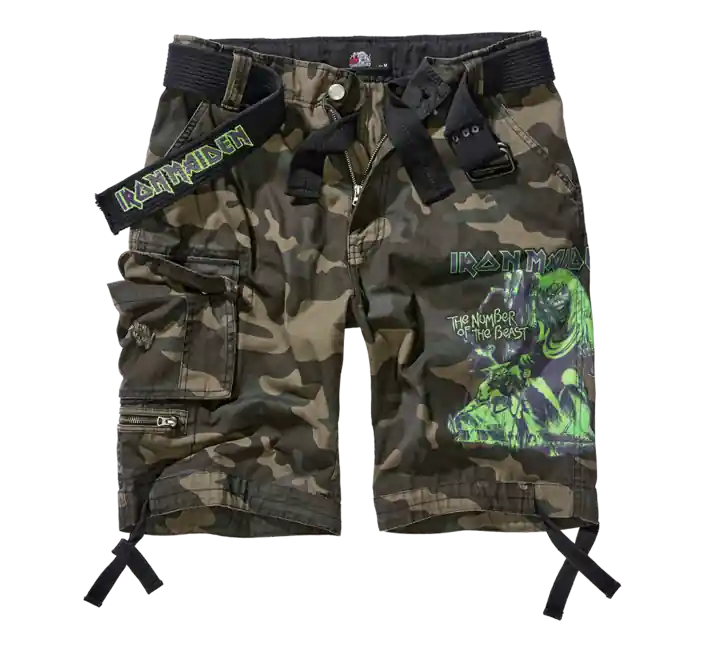Odeslání Ihned Brandit Iron Maiden Savage shorts The Number of The Beast, darkcamo