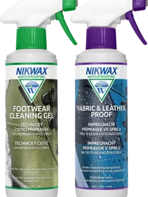 Nikwax 2 ks sada Twin Fabric & Leather Spray / Gelový sprej na čištění obuvi 300 ml Dokud Zásoby Vydrží