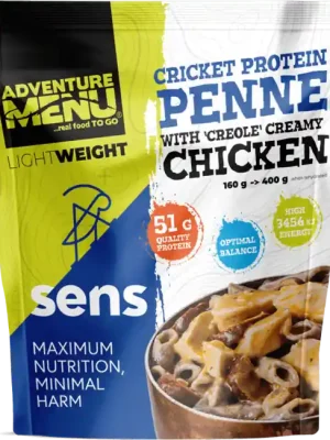 Adventure menu SENS Cvrččí proteinové penne s kuřecím masem v kreolské krémové omáčce, 400g Cenový Hit
