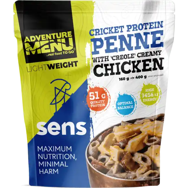 Adventure menu SENS Cvrččí proteinové penne s kuřecím masem v kreolské krémové omáčce, 400g Cenový Hit