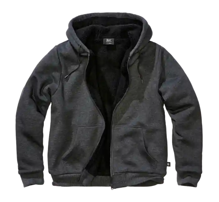 Vysoce Kvalitní Brandit Pánská mikina s teplou podšívkou Sweatjacket Teddylining, černá melange