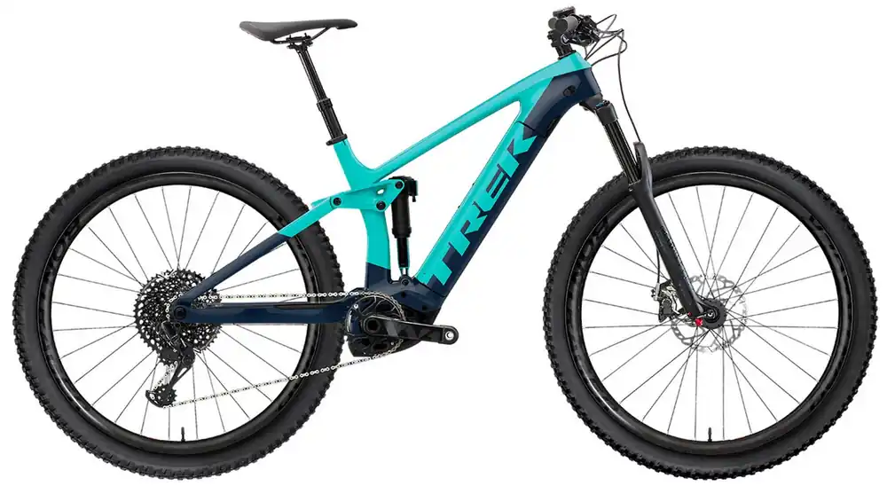 Finální Výprodej Celoodpružené elektrokolo Trek Rail 7 SLX/XT miami green/nautical navy