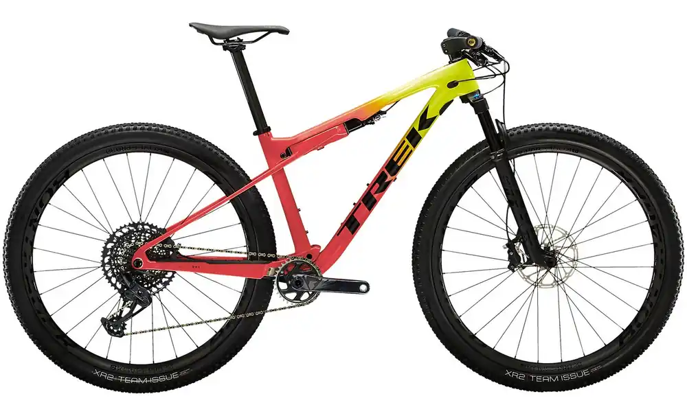 Celoodpružené horské kolo Trek Supercaliber 9.8 GX Radioactive Yellow to Coral Fade Cenová Bomba