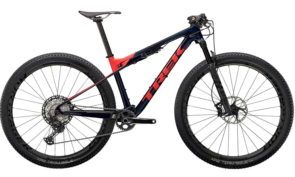 Aktuální Celoodpružené horské kolo Trek Supercaliber 9.8 XT Carbon Blue Smoke/Radioactive Coral