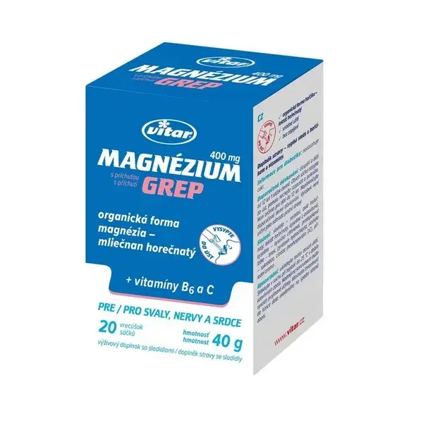 Enervit Vitar Magnézium 400 mg + vitamin B6 + vitamin C s příchutí grep (20 sáčků) Levný